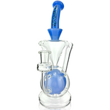 9.5" AFM Magic Ball Clear Glass Recycler Dab Rig with Blue Accents and Showerhead Perc