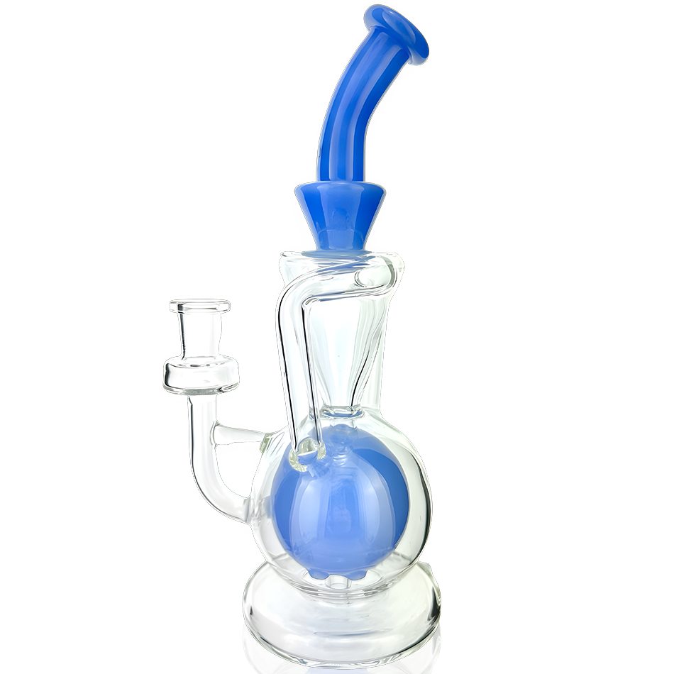 AFM 9.5" Magic Ball Clear Glass Recycler Dab Rig with Blue Accents and Showerhead Perc