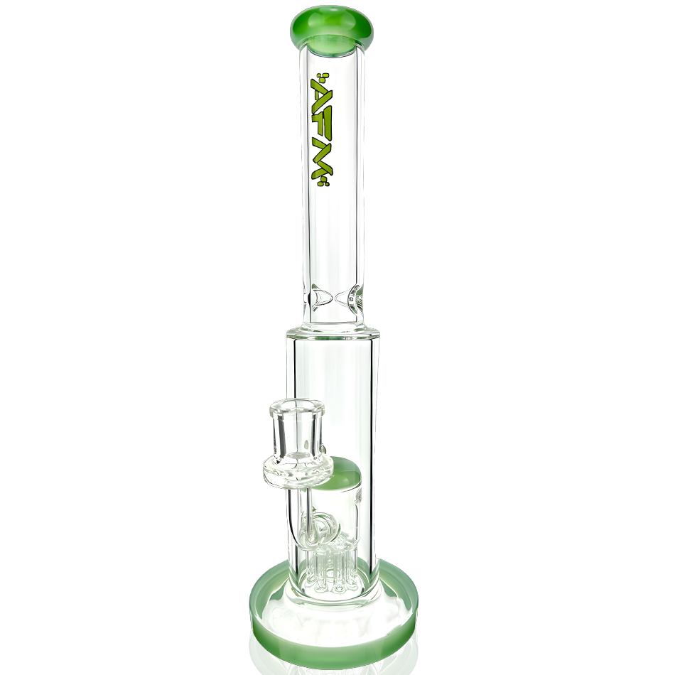 AFM Glass 14" Straight Tube Bong in Forest Green with Showerhead Perc, Front View