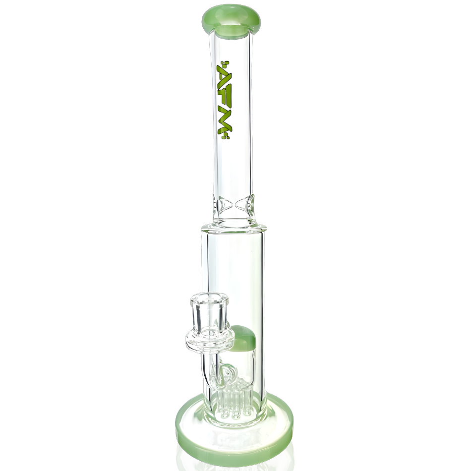 AFM Glass 14" Violet Clear Straight Tube Bong with Showerhead Perc and Color Accents