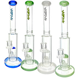 AFM Glass 14" Straight Tube Bongs with Showerhead Perc in Violet, Blue, and Green Accents