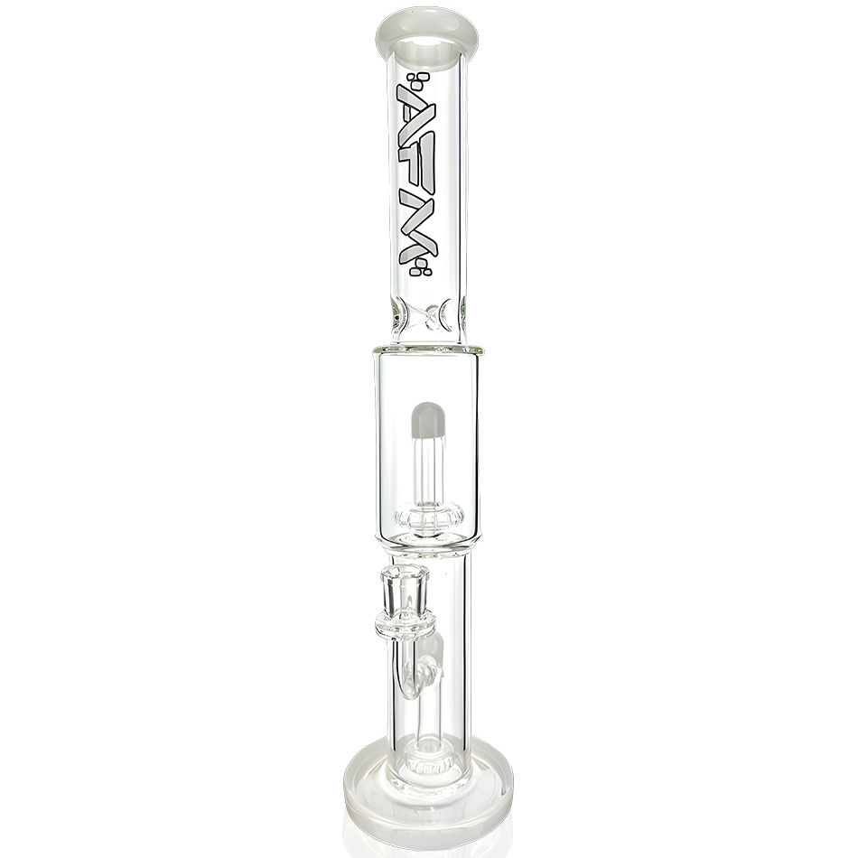 AFM Glass 18" Ivory Double Showerhead Perc Straight Tube Bong Front View