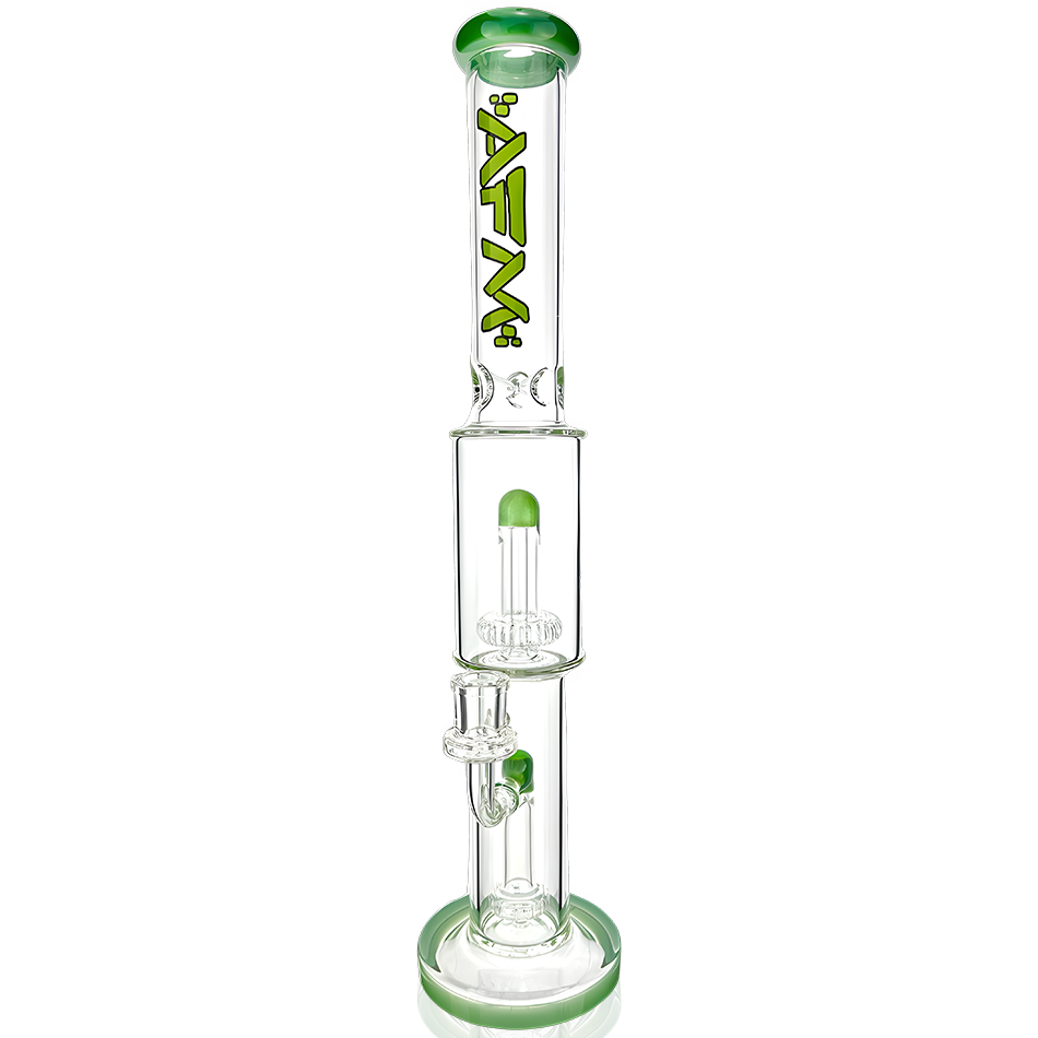 AFM Glass 18" Double Showerhead Perc Straight Tube Bong in Forest Green, Front View