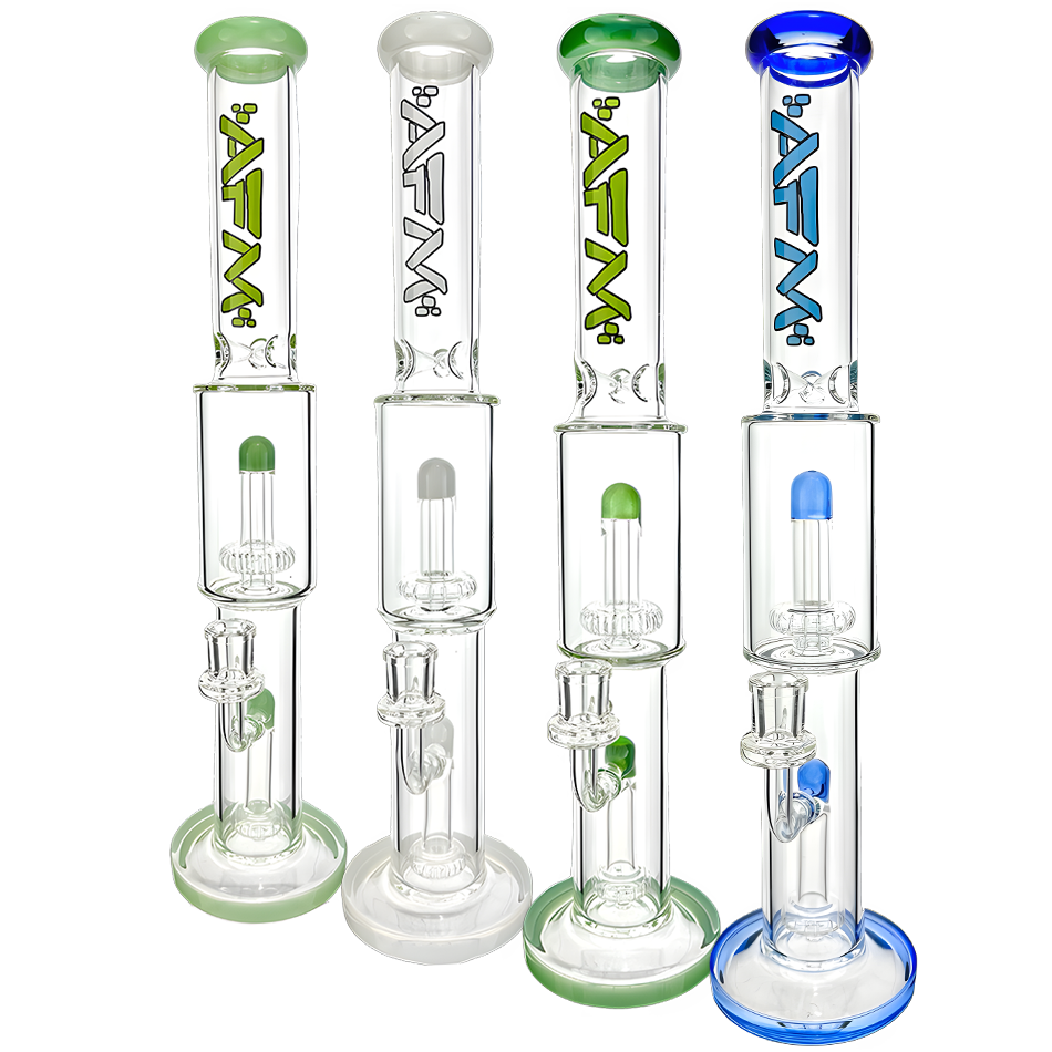 AFM Glass 18" Double Shower Straight Tube Bongs in Various Colors with Clear Borosilicate Glass