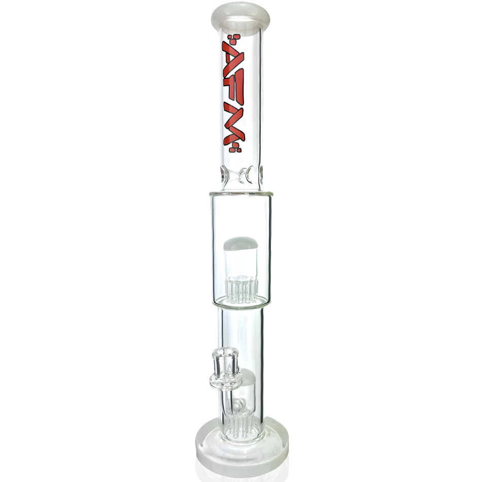 18" AFM Glass Daisy Double Perc Straight Tube Bong in Ivory with Showerhead Percs - Front View