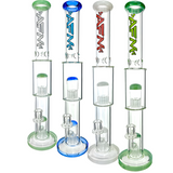 AFM Glass Daisy Double Perc Straight Tube Bongs in various colors with clear borosilicate glass bodies.