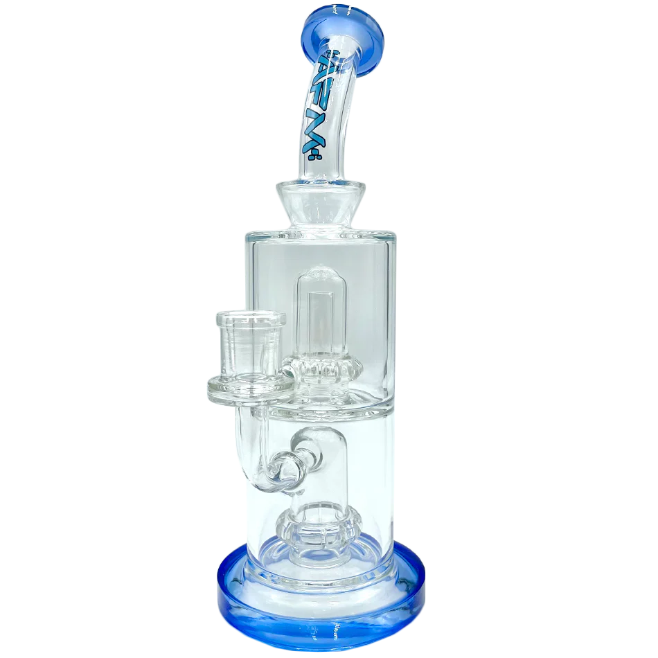 9" AFM UFO Double Perc Glass Dab Rig with Bent Neck and Showerhead Perc, Front View