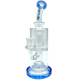 9" AFM UFO Double Perc Glass Dab Rig with Bent Neck and Showerhead Perc, Front View