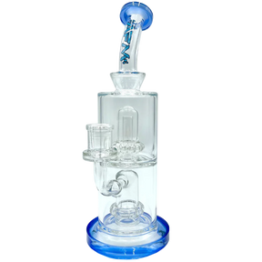 9" AFM UFO Double Perc Glass Dab Rig with Bent Neck and Showerhead Perc, Front View