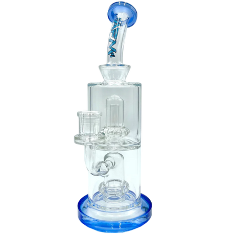 9" AFM UFO Double Perc Glass Dab Rig with Bent Neck and Showerhead Perc, Front View