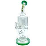 AFM 9" UFO Double Perc Glass Dab Rig with Bent Neck and Showerhead Perc, Front View