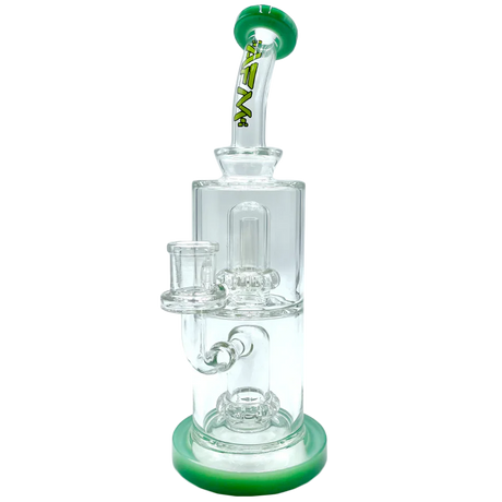 AFM 9" UFO Double Perc Glass Dab Rig with Bent Neck and Showerhead Perc, Front View