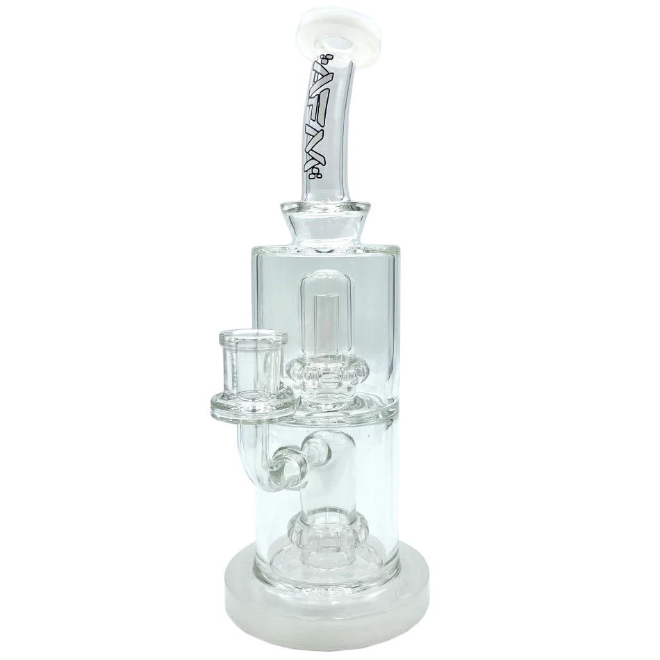 9" AFM Glass Dab Rig with UFO Double Perc, Bent Neck, and Showerhead Perc - Front View