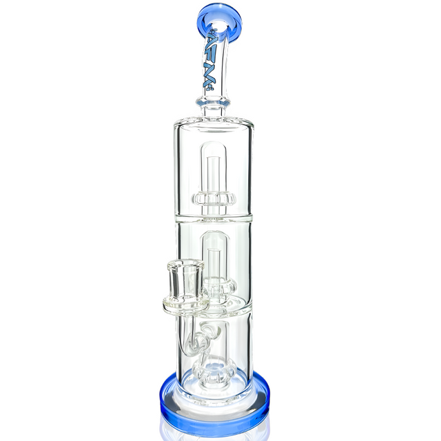 AFM Glass 10" UFO Triple Perc Dab Rig in Ink Blue with Bent Neck and Showerhead Perc, Front View