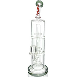 AFM Glass 10" UFO Triple Perc Dab Rig in Smokey variant, front view showing bent neck and showerhead percs