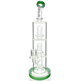 10" AFM Glass UFO Triple Perc Dab Rig in Forest Green with Bent Neck and Showerhead Perc, Front View