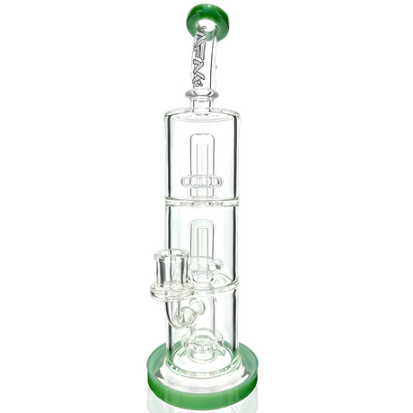 10" AFM Glass UFO Triple Perc Dab Rig in Forest Green with Bent Neck and Showerhead Perc, Front View