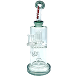 10" AFM Dot Double Perc Glass Dab Rig in Smokey variant, with Bent Neck and Showerhead Perc, front view