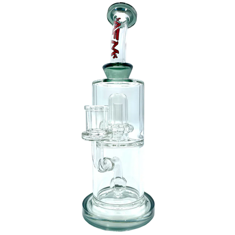 10" AFM Dot Double Perc Glass Dab Rig in Smokey variant, with Bent Neck and Showerhead Perc, front view