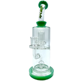 AFM 10" Dot Double Perc Glass Dab Rig in Forest Green with Bent Neck and Showerhead Perc