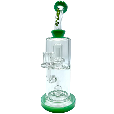 AFM 10" Dot Double Perc Glass Dab Rig in Forest Green with Bent Neck and Showerhead Perc