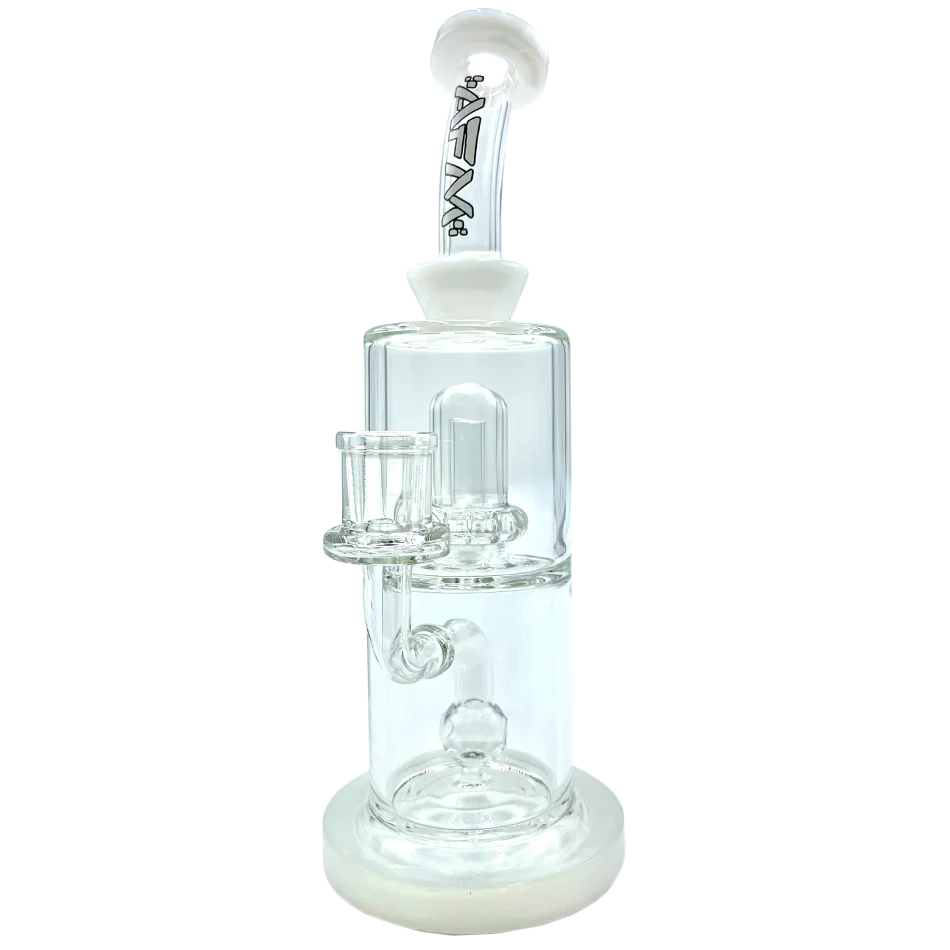 AFM 10" Ivory Dot Double Perc Glass Dab Rig with Bent Neck and Showerhead Perc