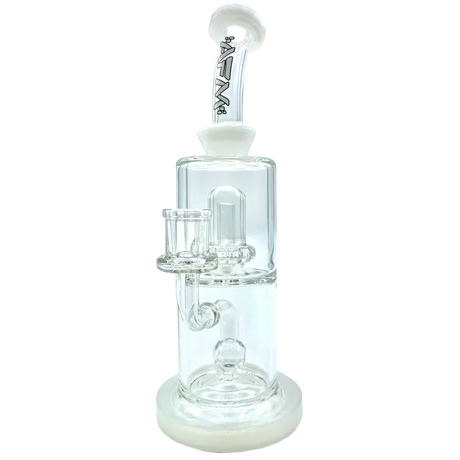 AFM 10" Ivory Dot Double Perc Glass Dab Rig with Bent Neck and Showerhead Perc