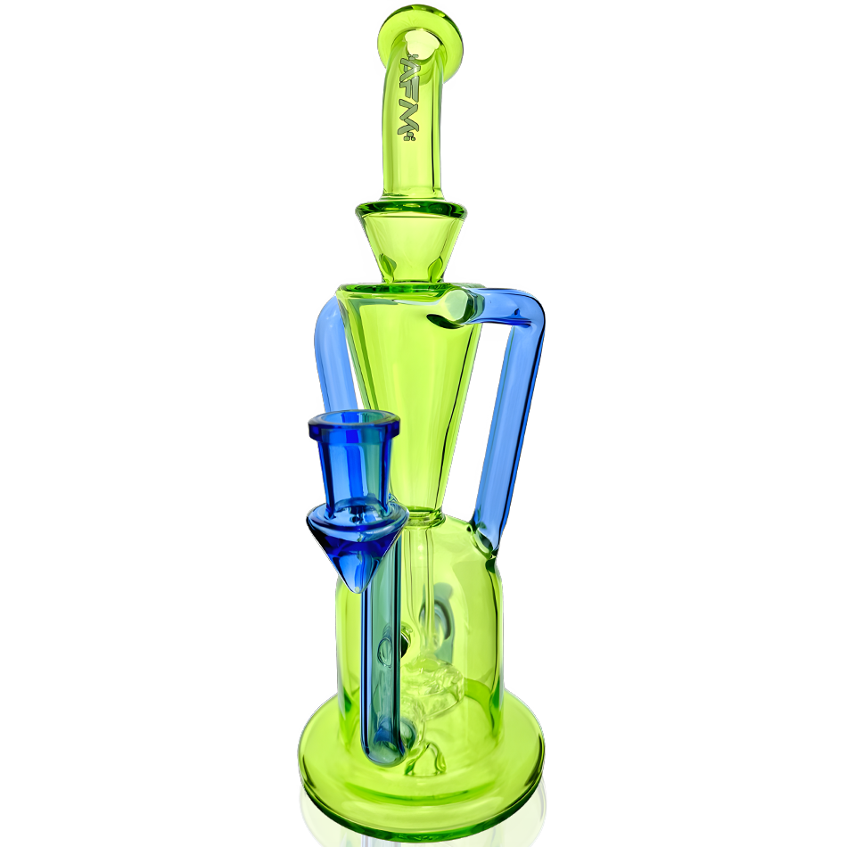 9" AFM Poppy Glass Recycler Dab Rig in Colorful Design with Quartz Banger & Carb Cap