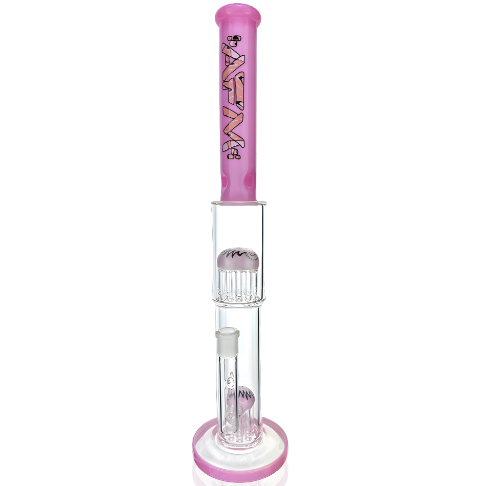 19" AFM Double Hitter Reversal Glass Straight Tube Bong with Showerhead Perc, Front View