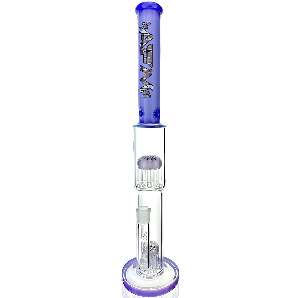 AFM 19" Double Hitter Reversal Straight Tube Bong with Showerhead Perc and Color Accents