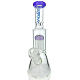 AFM Glass 10" Mini Beaker Bong with Purple Reversal Arm Perc, Bent Neck, and Bowl