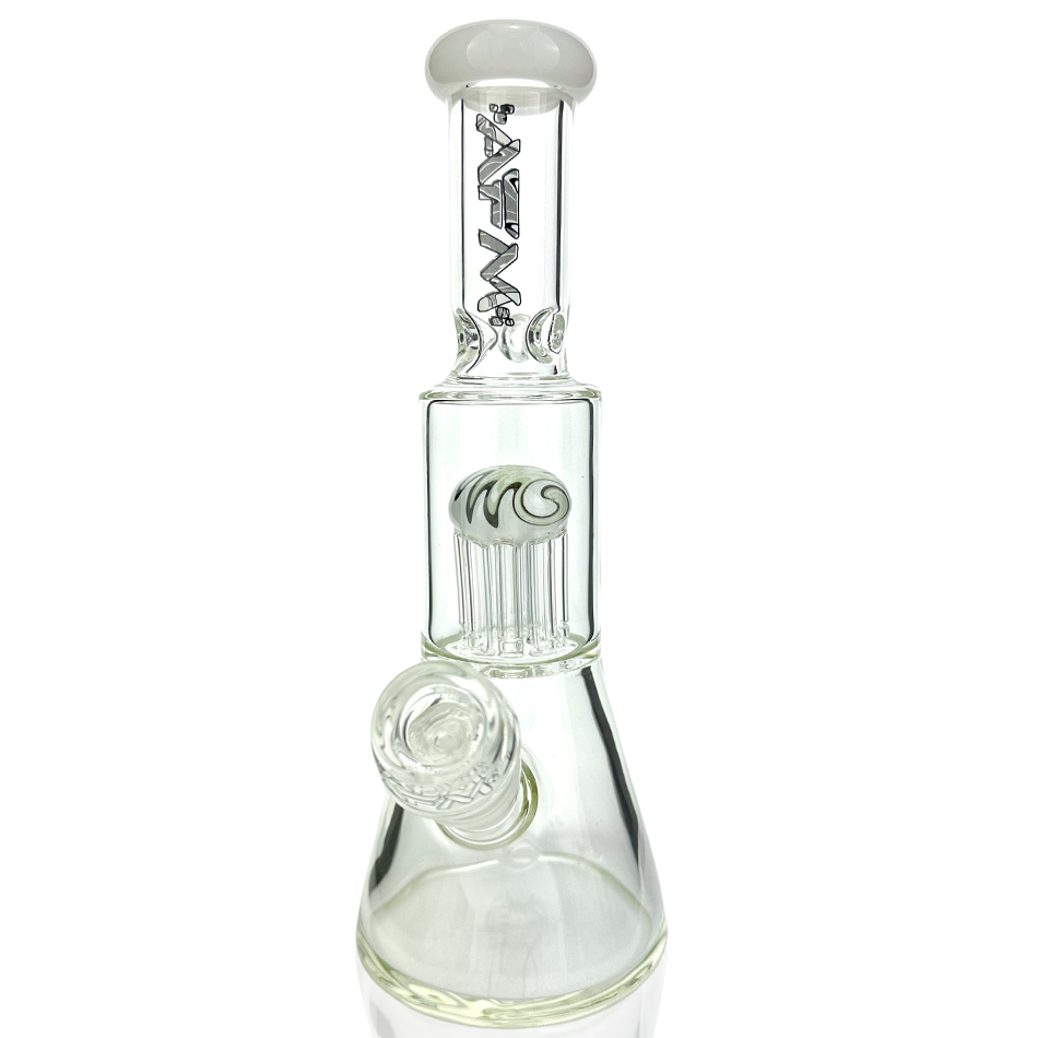 10" AFM Glass Mini Beaker Bong with Reversal Arm Perc, Ivory, Front View on White Background