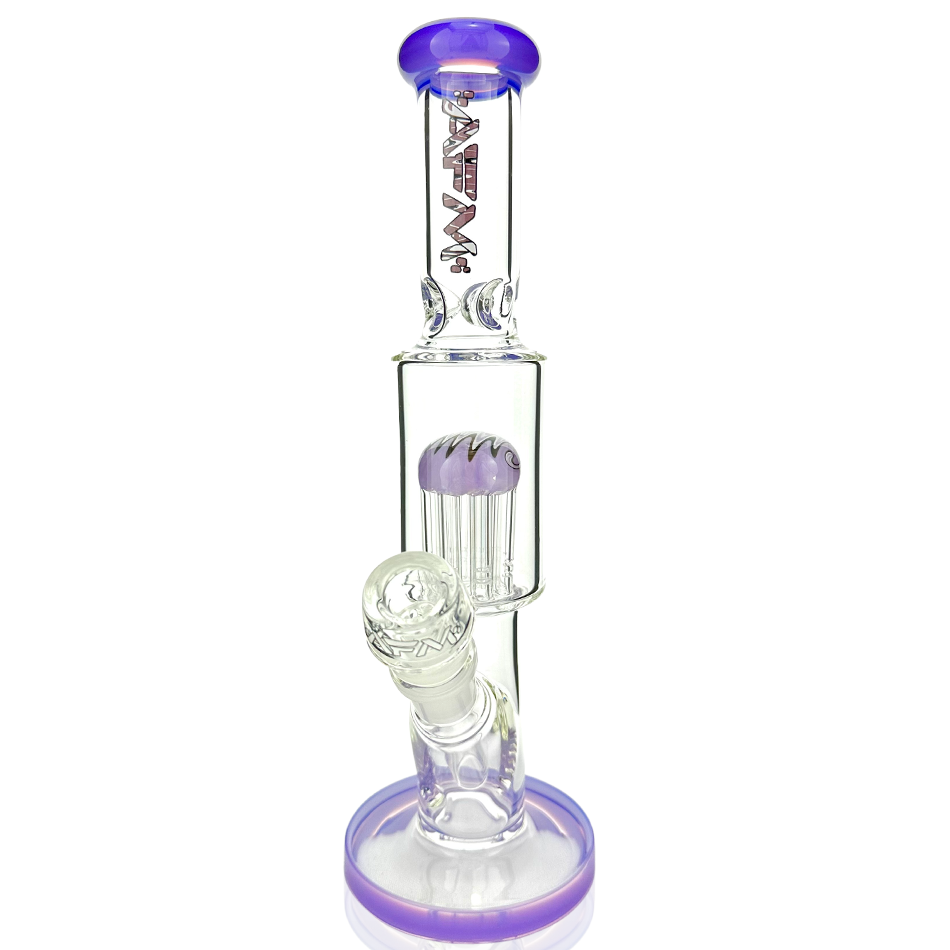 11" AFM Glass Mini Beaker Bong with Reversal Tree Perc, Purple Accents, Front View