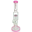 AFM Glass 11" Pink Mini Beaker Bong with Tree Perc and Bent Neck on White Background