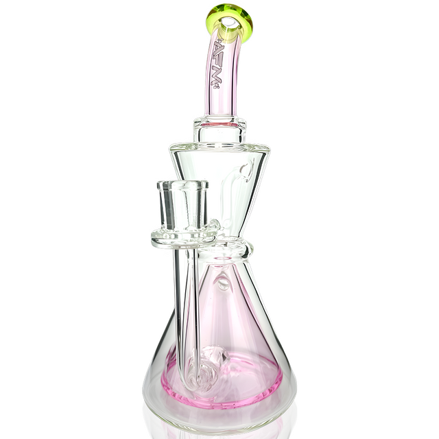 9" AFM Glass Recycler Dab Rig with Pyramid Perc, Pink Accents, Front View