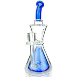 AFM 9" Pyramid Perc Glass Recycler Dab Rig with Blue Accents - Front View