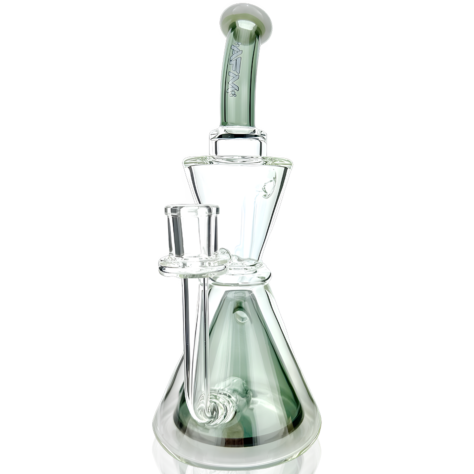 AFM 9" Pyramid Perc Glass Recycler Dab Rig with Clear Borosilicate Body and Colored Accents