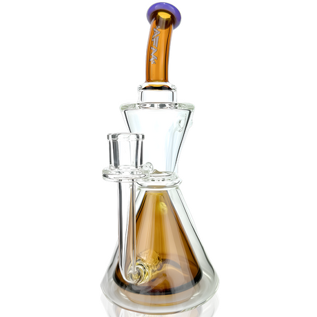 9" AFM Glass Recycler Dab Rig with Pyramid Perc and Colored Accents, Front View