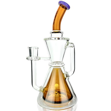 9" AFM Pyramid Perc Glass Recycler Dab Rig with Colored Accents, Front View