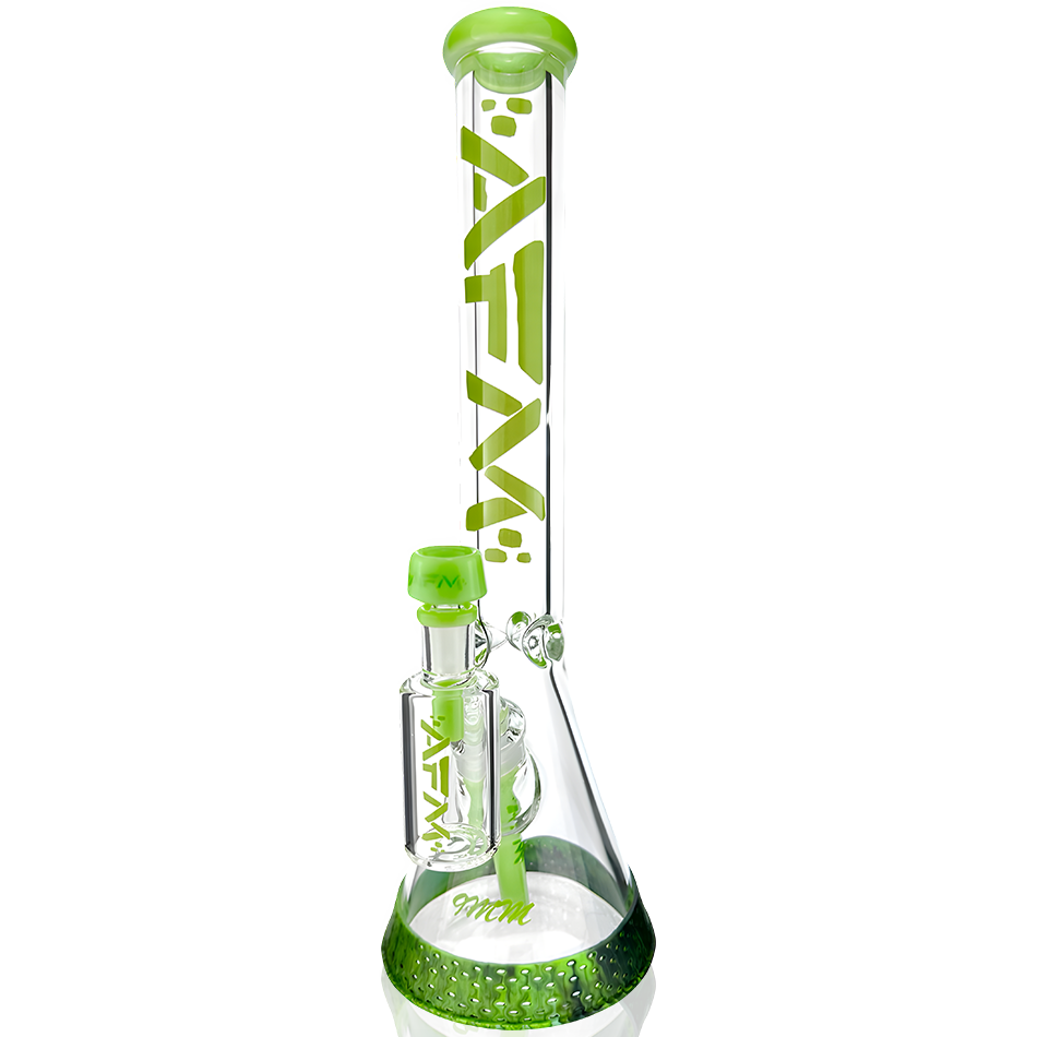 18" AFM Symphony 9mm Glass Beaker Bong with Showerhead Perc and Green Accents