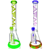 AFM Symphony 9mm Glass Beaker Bongs in Green and Purple with Showerhead Perc, Front View