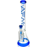 18" AFM Symphony Glass Beaker Bong with blue accents and showerhead perc, front view on white background