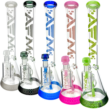 AFM Symphony 9mm Glass Beaker Bongs in various colors with Showerhead Perc, front view