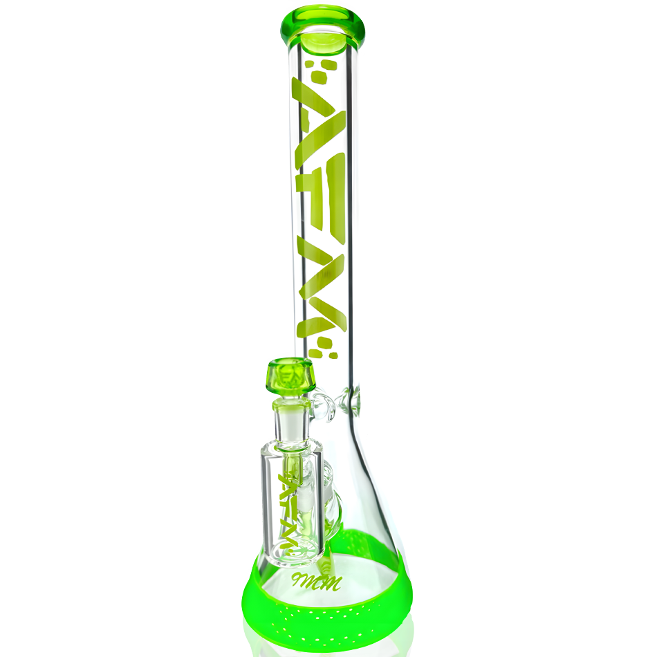 18" AFM Symphony 9mm Glass Beaker Bong with Showerhead Perc, Front View on White Background