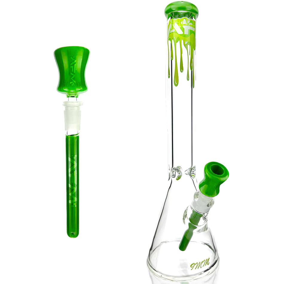 AFM 18" Drippy Clear Glass Beaker Bong with Green Accents and Deep Bowl - Front View