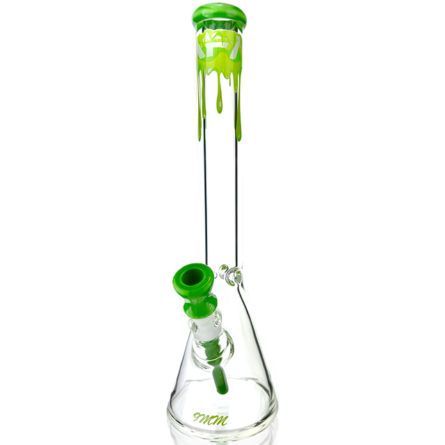 AFM 18" Drippy Clear Beaker Bong with Green Accents and Ash Catcher