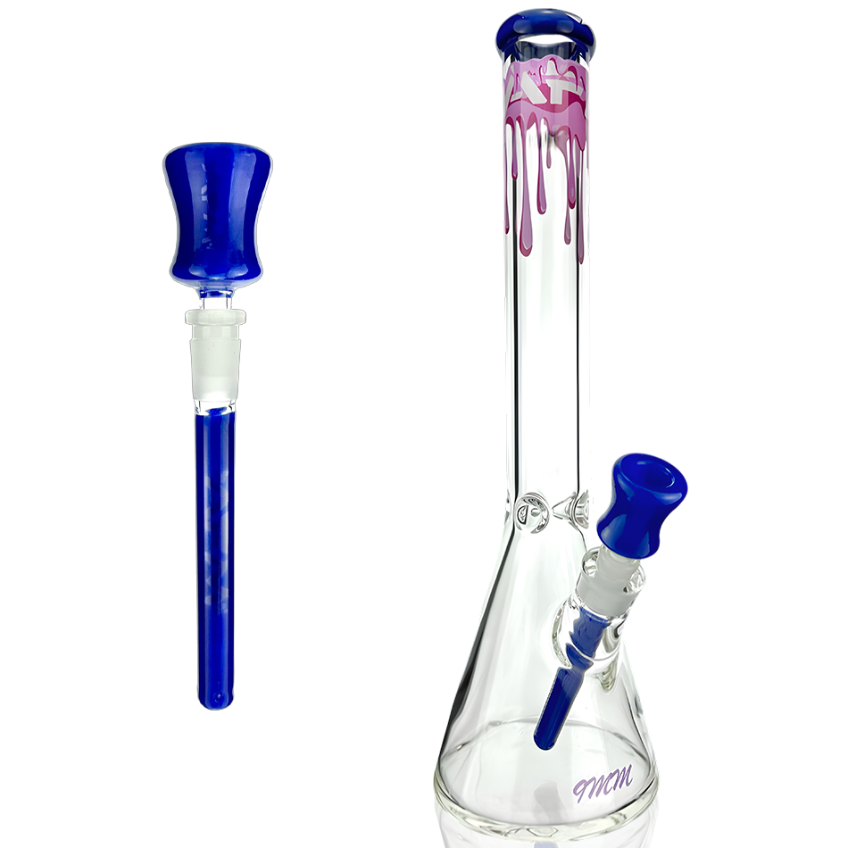 AFM 18" Drippy Clear 9mm Glass Beaker Bong with Blue Accents and Bowl