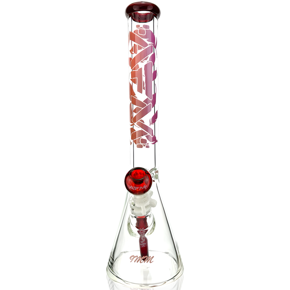 AFM 18" Phoenix 9mm Beaker Bong in Lip Stick Red with Showerhead Perc, Front View