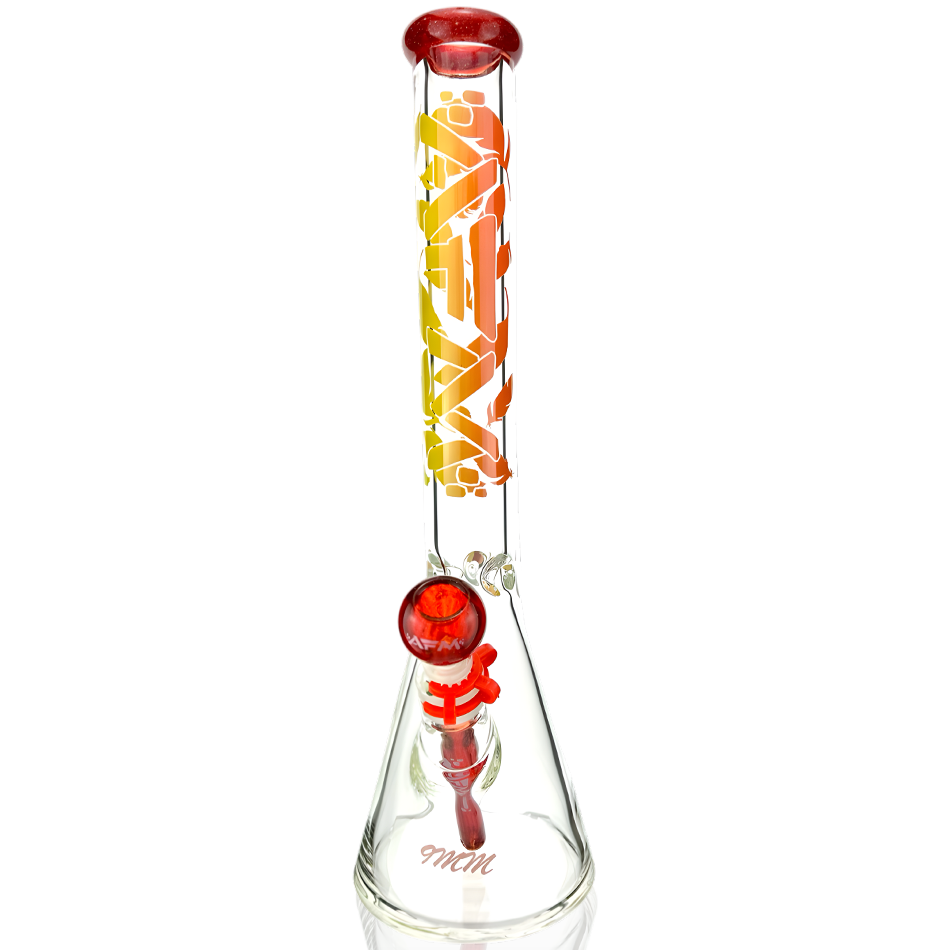 AFM 18" Phoenix 9mm Beaker Bong in Sparkle Splatter Red with Showerhead Perc, Front View