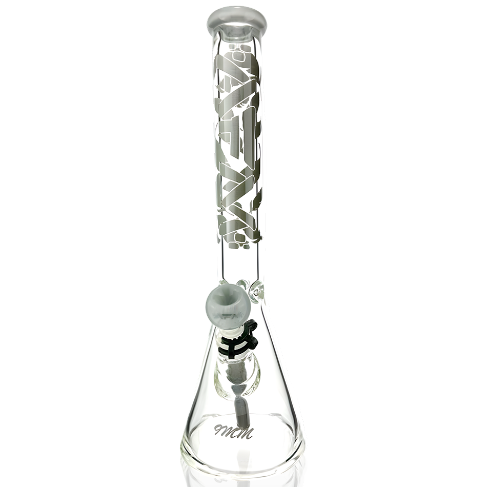 AFM 18" Phoenix 9mm Beaker Bong in Clear Glass with Showerhead Perc, Front View